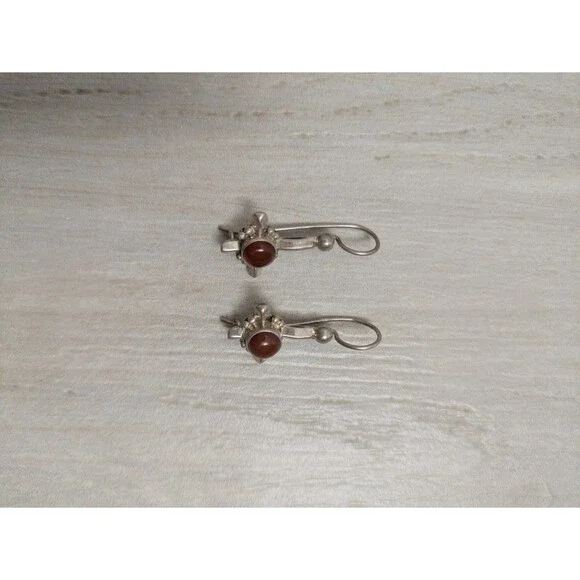 925 Sterling Silver Artisan Sterling Silver Carnelian Earrings Israeli Drop - Picture 2 of 5